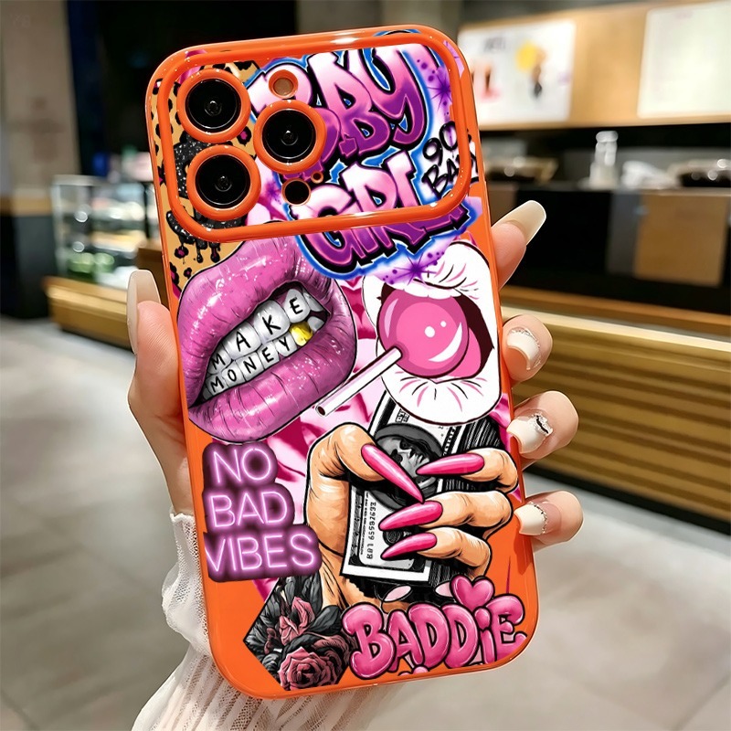 Phone Accessories Kiosk - 힙합 핑크 입술 아기 소녀 그래피티