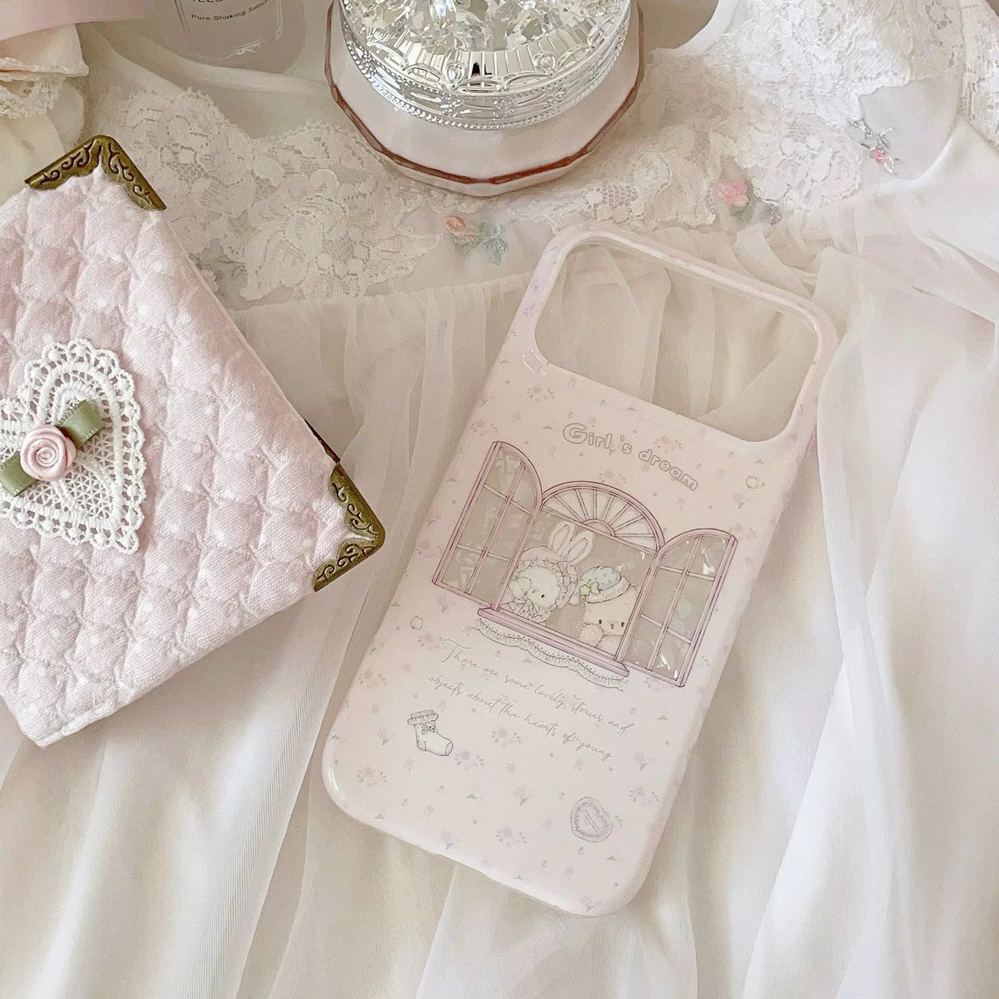Y2K Phone Accessories - 귀여운 토끼곰 꽃무늬 핑크 Y2K 소녀