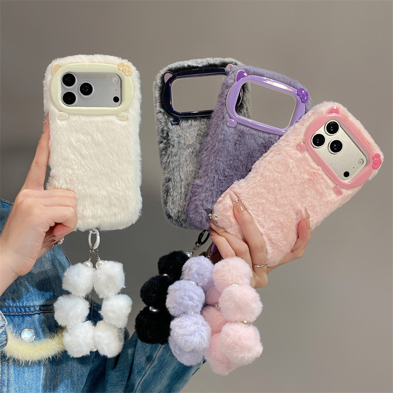 Phone Accessories Kiosk - 고급 솔리드 컬러 퍼리 플러시 폰
