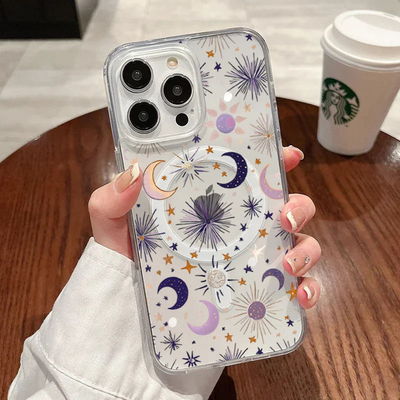 Phone Accessories Magnetic - 로맨틱한 해와 달 별 무늬 아이폰