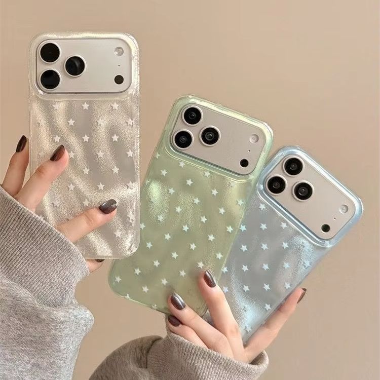 Y2K Phone Accessories - 한국풍 녹색 배경 오각별 반짝이는 폰