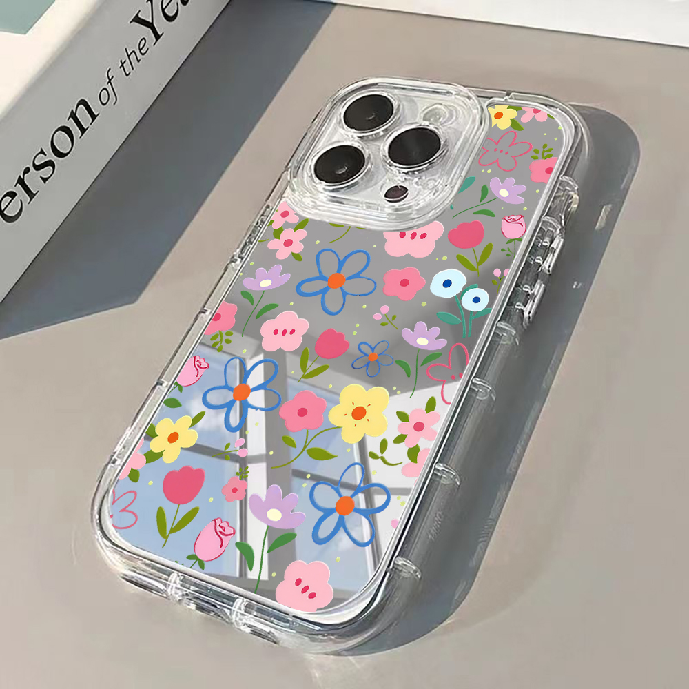 Phone Accessories Kiosk - 한국 스타일 꽃무늬 실버 미러 폰