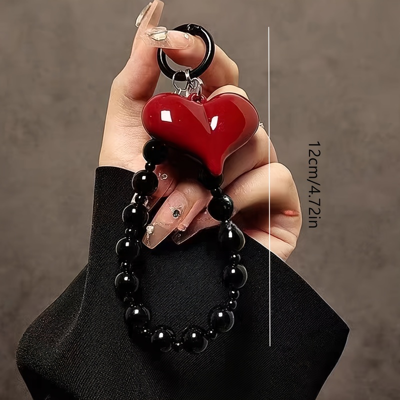 1개 레드 라지 하트 블랙 비즈 장식 폰 스트랩, 수제 - Phone Accessories Hanging 리뷰 및 가격