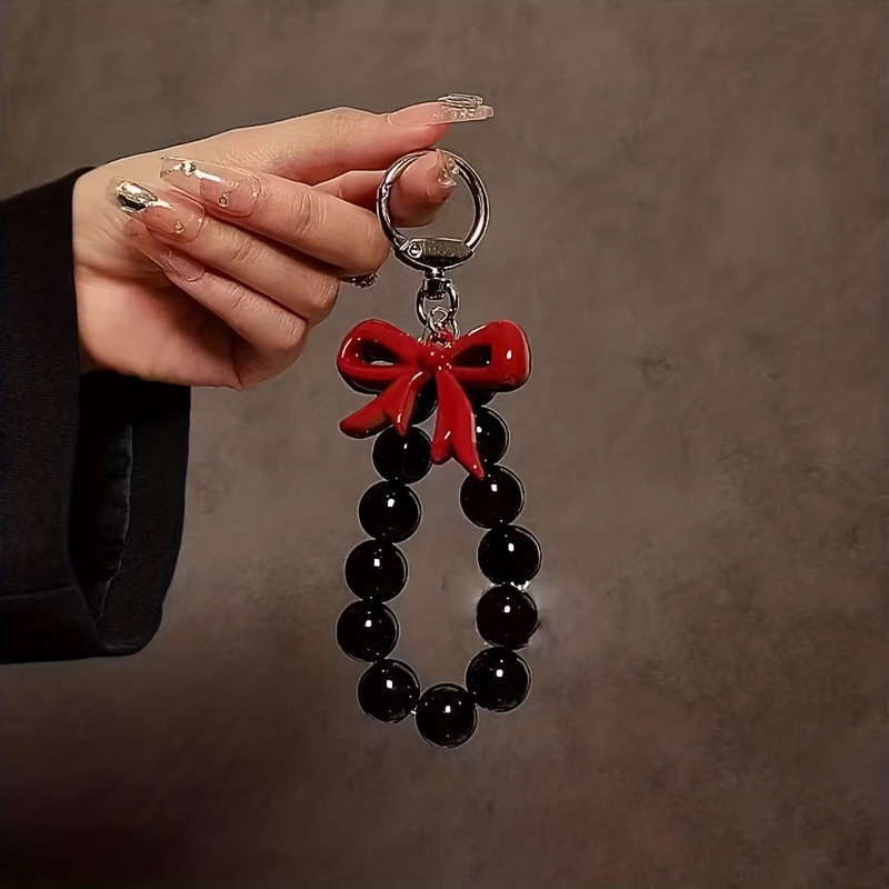 1개 레드 라지 하트 블랙 비즈 장식 폰 스트랩, 수제 - Phone Accessories Hanging 리뷰 및 가격