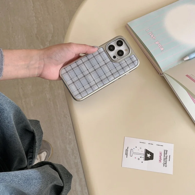 한국 인스 에폭시 블루 체크무늬 패턴 방탄 창의적 귀여 - Y2K Phone Accessories 리뷰 및 가격