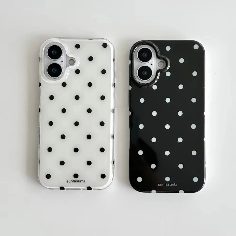 미니멀리스트 블랙 앤 화이트 폴카 도트 폰 케이스 아이 - Y2K Phone Accessories 리뷰 및 가격