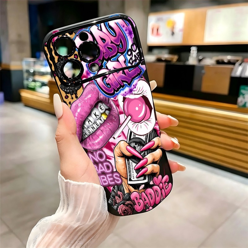 힙합 핑크 입술 아기 소녀 그래피티 프린트 폰 케이스  - Phone Accessories Kiosk 리뷰 및 가격