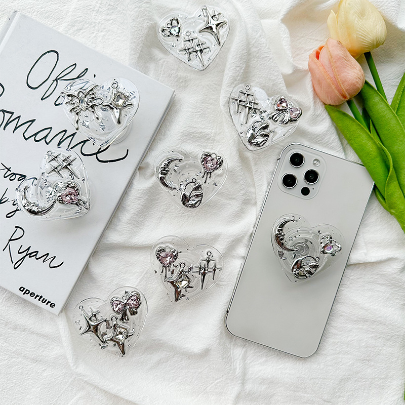 클리어 하트 폰 그립 홀더, 뒷면 접착식 Y2K 코케트 - Phone Accessories Items 리뷰 및 가격