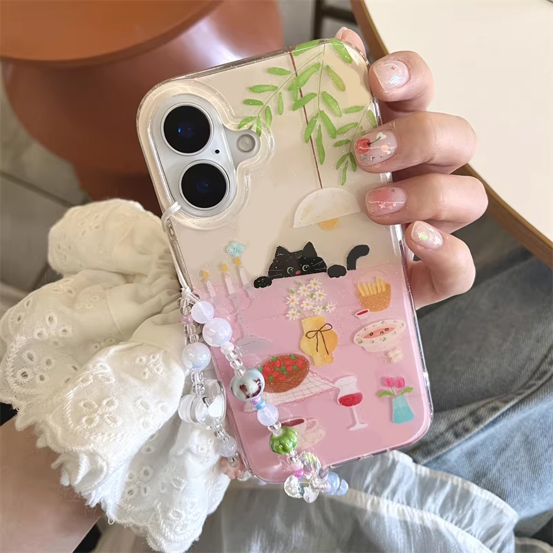 귀여운 소녀 식탁 그림 작은 검은 고양이 만화 캐릭터  - Y2K Phone Accessories 리뷰 및 가격